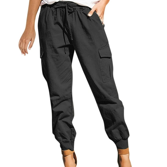 IDALL Cargo Pants Women Sweatpants Women Women Fashion Solid Color Drawstring Overalls Pocket Trousers Casual Pants Lounge Pants Women Women'S Pants Black L