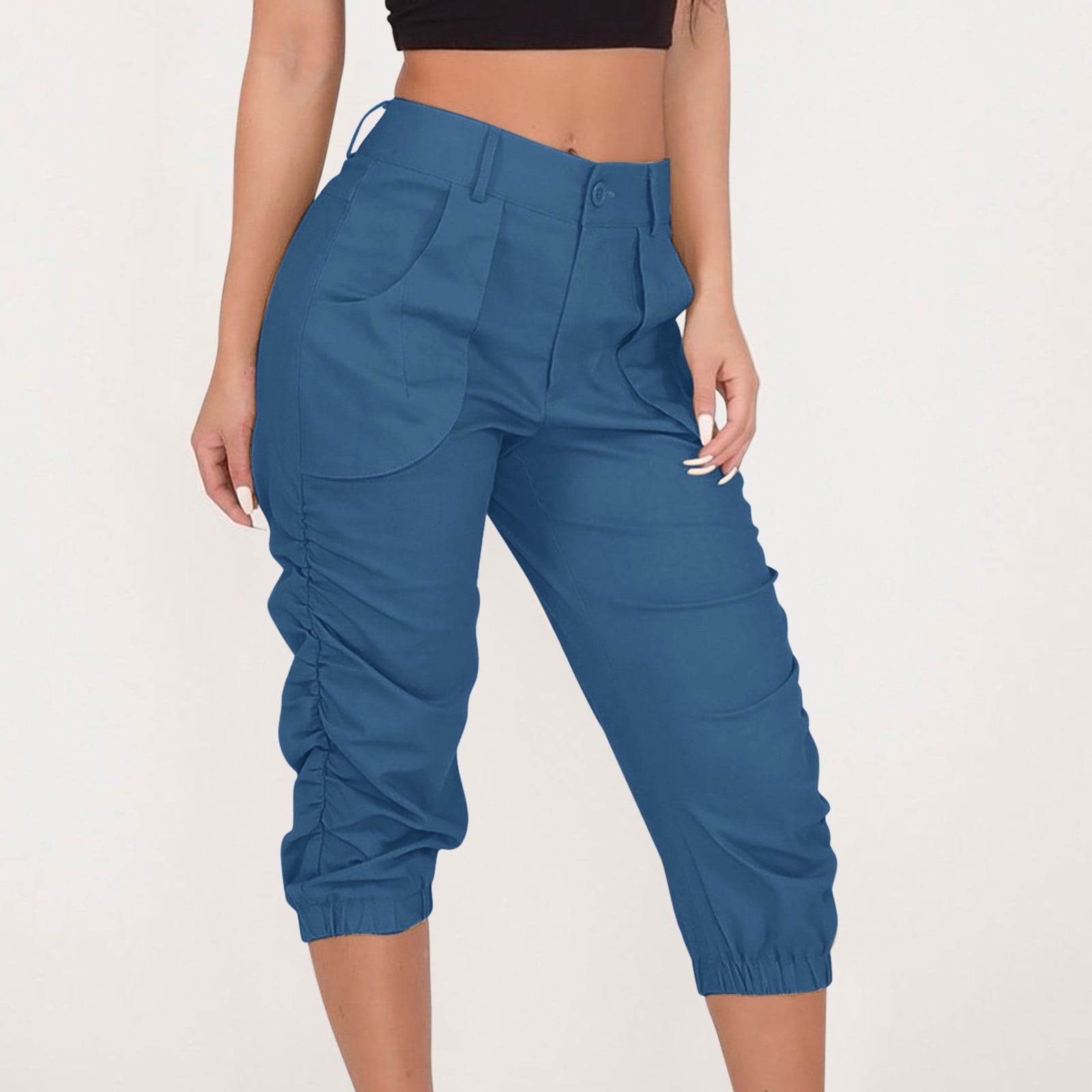 BOSS Womens Blue Zippered Pocketed Slim-leg Unlined Hook-and-bar Wear To Work Pants main image 0