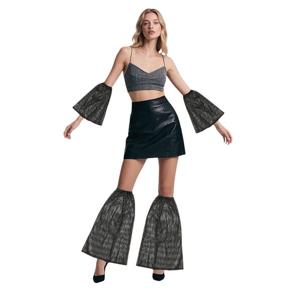 IDALL Carnival Knee Sleeves for Women Glitter Sequin Leg Warmers Sparkly Long Boot Covers Black 1 One Size