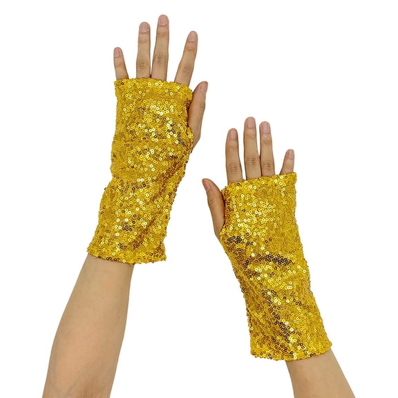 IDALL Carnival Sparkly Gloves Plus Size Opera Gloves Extra Wide Rhinestone Glove Rhinestone Fingerless Gloves Rave Gloves Typing Gloves Formal Gloves for Women Gold 2 One Size