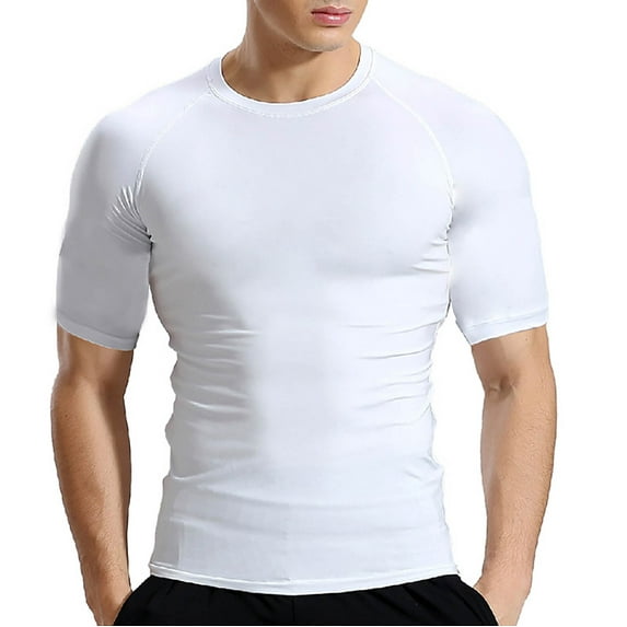 IDALL Compression Shirt Men Camisas Para Hombres Mens Undershirts Quick Drying Tights Sweat Basketball Training Sports Wear Fitness Top Workout Shirts for Men White Xl