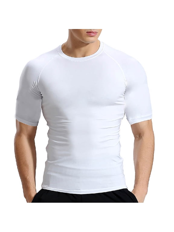 Compression Shirt Men Camisas Para Hombres Mens Undershirts Quick Drying Tights Sweat Basketball Training Sports Wear Fitness Top Workout Shirts for Men White S