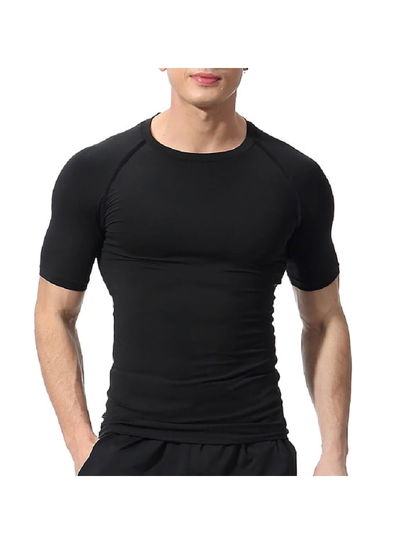 Compression Shirt Men Camisas Para Hombres Mens Undershirts Quick Drying Tights Sweat Basketball Training Sports Wear Fitness Top Workout Shirts for Men Black S