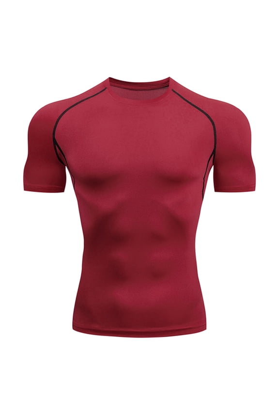 Compression Shirt Men Mens T-Shirts Mens Undershirts Leisure Sports T Shirt Fashion Lapel 3D Gradient Short Sleeved Round Neck T Shirt Men Workout Shirts for Men Red 2Xl