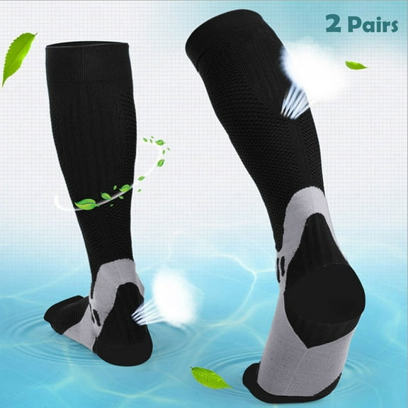 IDALL Compression Socks Soccer Socks 2Pairs Of Men Women Light Compression Sports Running Socks Elastic Stockings Running Socks Knee High Socks Black XXL