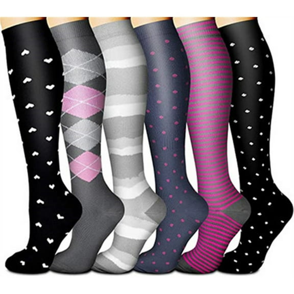 IDALL Compression Socks Soccer Socks 6 Pack Socks For Women And Men Circulation Best Support For Running Athletic Running Socks Knee High Socks Black L