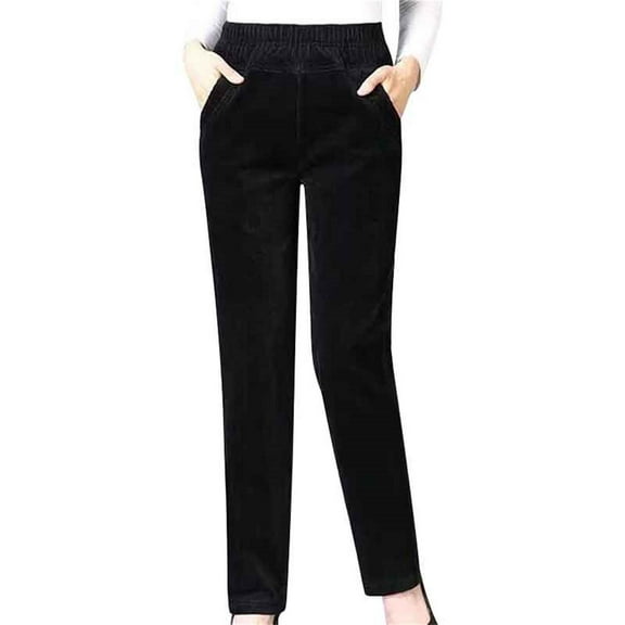 IDALL Corduroy Pants Women Fleece Lined Leggings Women Fleece Lined Leggings Thick Thermal Pants Warm Leggings for Women Winter Thermal Leggings for Women Black L