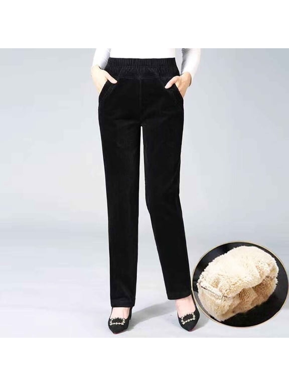 Corduroy Pants Women Snow Pants Fleece Lined Leggings Women High Waisted Thick Warm Soft Pants Thermal Casual Reg & Plus Size Pants Hiking Pants High Waisted Pants Black M