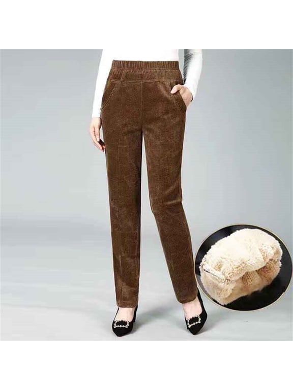 Corduroy Pants Women Snow Pants Fleece Lined Leggings Women High Waisted Thick Warm Soft Pants Thermal Casual Reg & Plus Size Pants Hiking Pants High Waisted Pants Brown L