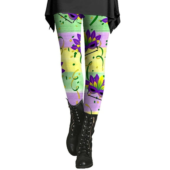 IDALL Cotton Yoga Pants Casual Wear Leggings for Women Athletic Leggings for Women's Yoga Leggings Mardi Gras Pants for Women Yoga Pants Womens Jeggings with Pockets Purple 1 2xl