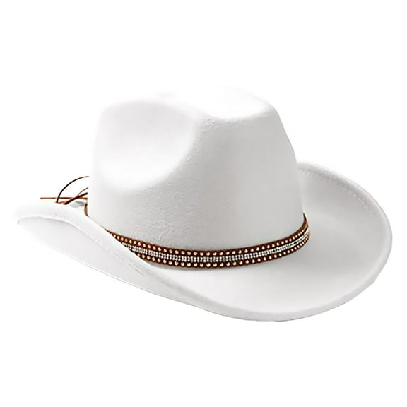 IDALL Cowboy Hat Fedora Hats for Men Western Cowboy Hat for Men Women Classic Roll Up Fedora Hat with Buckle Belt Western Hat White One Size(Clearance Sales)