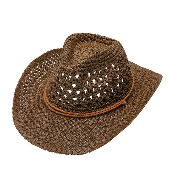 IDALL Cowboy Hat,Mens Hats Adult Unisex Summer Fashion Sunscreen Straw Cap Beach Casual Cowboy Hat Beach Hats,Western Hats Coffee