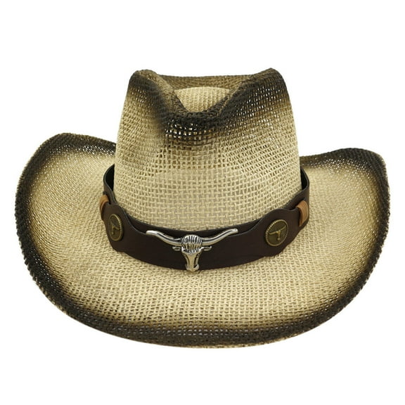 IDALL Cowboy Hat Straw Hat Men Women Retro Western Cowboy Riding Hat Leather Belt Wide Cap Hat Wide Brim Hats Summer Hats Beige One Size