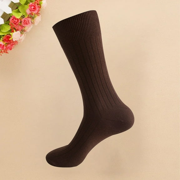 IDALL Crew Socks Hiking Socks Autumn Winter Men's Mid Tube Solid Color Cotton Business Socks Cotton Socks Running Socks Coffee S