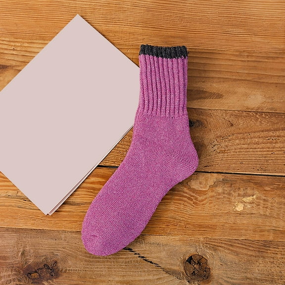 IDALL Crew Socks for Women Running Socks Women's Plush And Thickened Warm Rabbit Wool Socks With Cuffed Bars And Short Socks Cute Socks Socks for Women Purple One Size