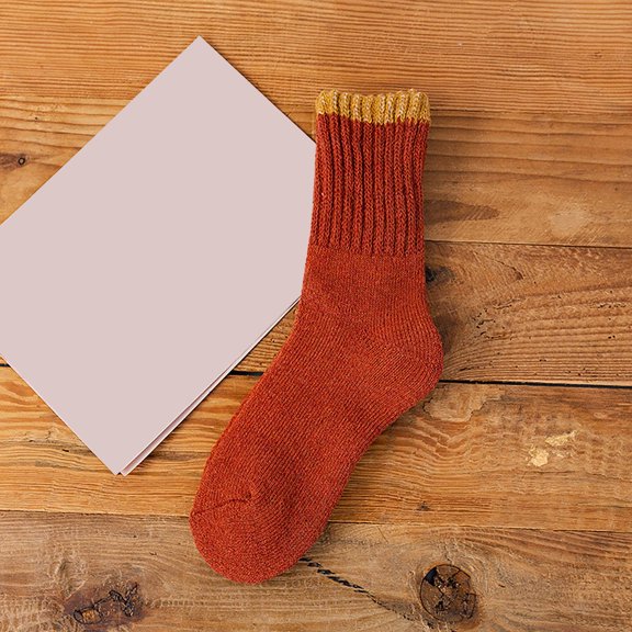 IDALL Crew Socks for Women Running Socks Women's Plush And Thickened Warm Rabbit Wool Socks With Cuffed Bars And Short Socks Cute Socks Socks for Women Red One Size