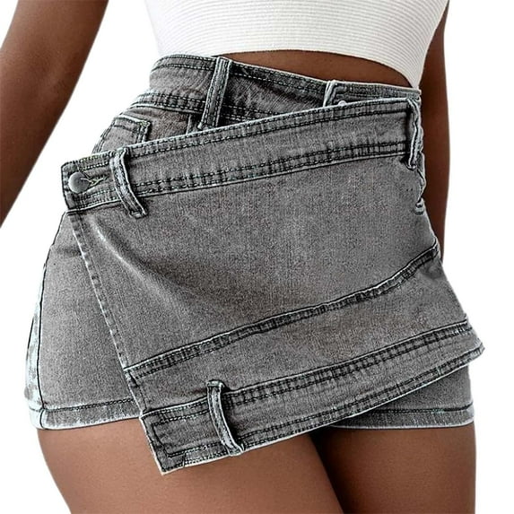 IDALL Denim Skort Skirts for Women Skort Juniors Jean Shorts Stretchy Mid Waisted Denim Shorts Casual Summer Hot Shorts Jean Skort Gray 4XL