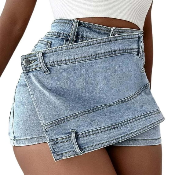 IDALL Denim Skort Skirts for Women Skort Juniors Jean Shorts Stretchy Mid Waisted Denim Shorts Casual Summer Hot Shorts Jean Skort Light Blue XL