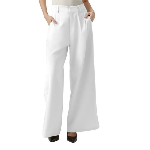 IDALL Dress Pants Wide Leg Pants Woman Work Pants Women High Waisted Pants Wide Leg Tailored Pants For Women Casual High Waist Suit Pants Lounge Pants Women White XS
