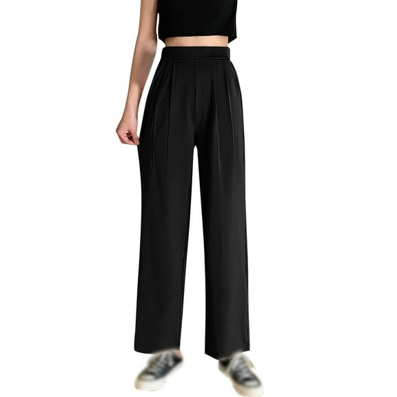 IDALL Dress Pants Women Work Pants Women 2025 New Women's High Waisted Straight Leg Casual Trousers Lounge Pants Women Baggy Pants Black L