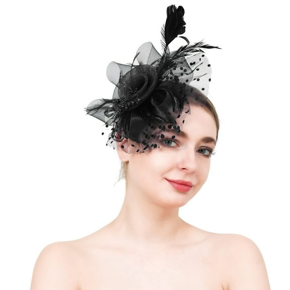 IDALL Fascinators Hats 1920S Headpiece for Women Fascinators For Women Tea Party Headband Hat Mesh Feathers Hair Clip For Wedding Cocktail And Church Tea Party Hats for Women Black Veil Black One Size