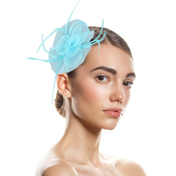 IDALL Fascinators Hats 1920S Headpiece for Women Hats For Women Fascinators Womens Pillbox Flower Hat For Tea Party Cocktail Ball Wedding Church Tea Party Hats for Women Black Veil Blue 2 One Size