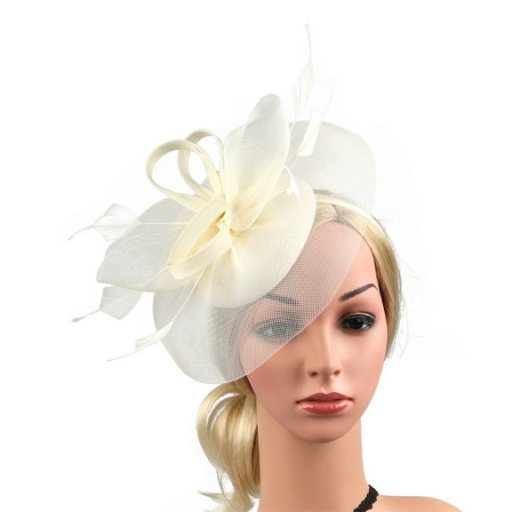 IDALL Fascinators Hats Tea Party Hats 2023 Fascinator Hat Flower Feather Mesh Tea Party Hairband For Women Party Hats Fascinator Headband White 2 One Size