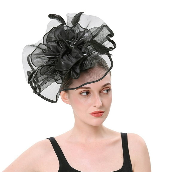 IDALL Fascinators Hats Tea Party Hats Fascinators Womens Flower Hat For Tea Party Cocktail Ball Wedding Church Double Use Of Hair Clips And Hoops Party Hats Fascinator Headband Black One Size