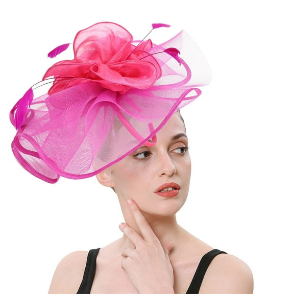 IDALL Fascinators Hats Tea Party Hats Fascinators Womens Flower Hat For Tea Party Cocktail Ball Wedding Church Double Use Of Hair Clips And Hoops Party Hats Fascinator Headband Hot Pink One Size