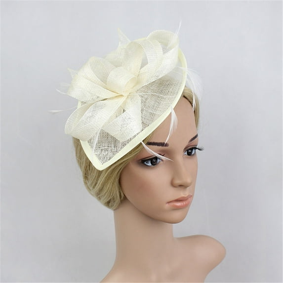 IDALL Fascinators Hats Tea Party Hats Feather Fascinators Womens Flower Derby Hat for Cocktail Ball Wedding Church Party Hats Fascinator Headband Beige