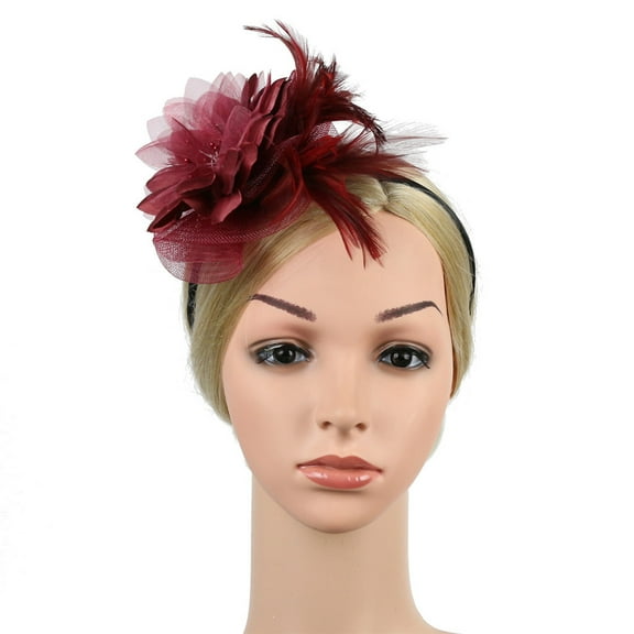 IDALL Fascinators Hats Tea Party Hats Feather Fascinators Womens Flower Derby Hat for Cocktail Ball Wedding Headband Party Hats Fascinator Headband Wine One Size