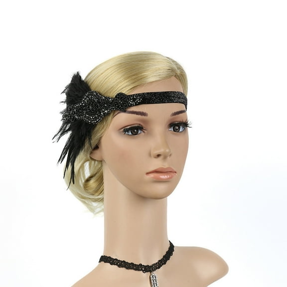 IDALL Fascinators Hats Tea Party Hats Gatsby Flapper Feather Headband 20s Accessories Crystal Beaded Wedding Headpiece Party Hats Fascinator Headband Black One Size