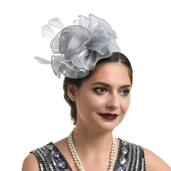 IDALL Fascinators Hats Tea Party Hats Hat For Women Wedding Flower Cocktail Mesh Feathers Hair Clip Tea Party Headband Party Hats Fascinator Headband Gray One Size
