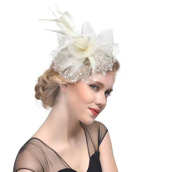 IDALL Fascinators Hats Tea Party Hats Women Flower Mesh Ribbons Feathers Headband Cocktail Tea Party Hat Headwear Party Hats Fascinator Headband Khaki One Size