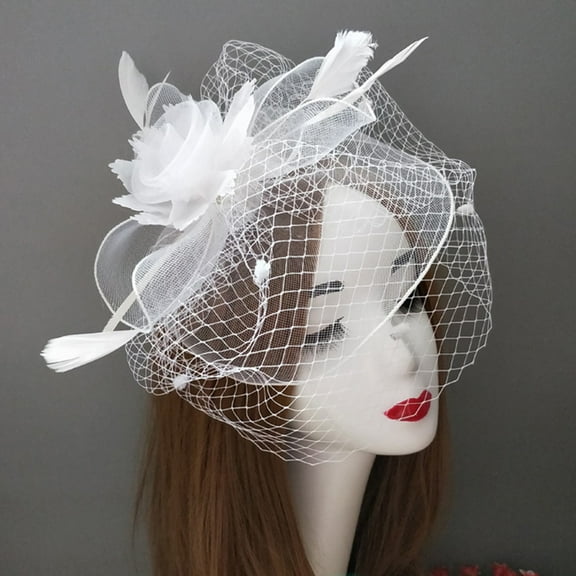 IDALL Fascinators Hats Tea Party Hats Women Tea Party Headband Wedding Flower Cocktail Mesh Feathers Hair Clip Party Hats Fascinator Headband White One Size