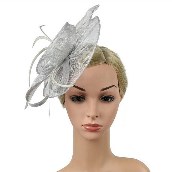 IDALL Fascinators Hats Tea Party Hats Women's Fascinator Hat Imitation Sinamay Feather Tea Party Pillbox Flower Derby Party Hats Fascinator Headband Gray One Size