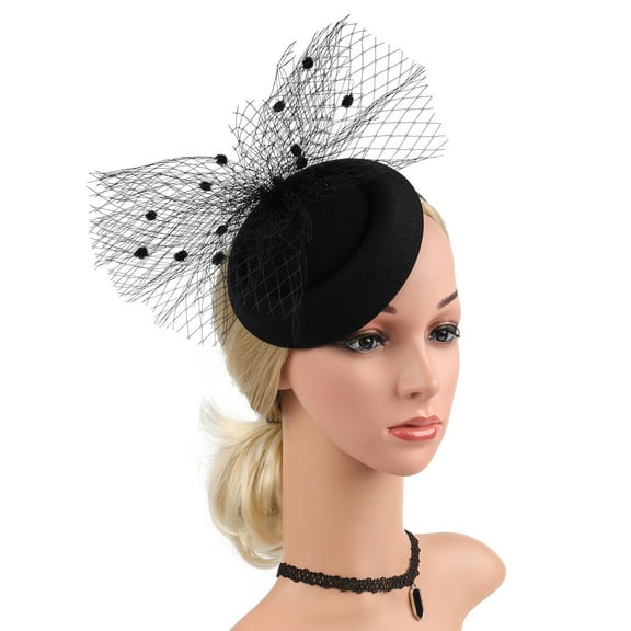 IDALL Fascinators Hats Tea Party Hats Women's Pure Color Mesh Vintage Beret Dress Accessories Party Hats Fascinator Headband Black One Size