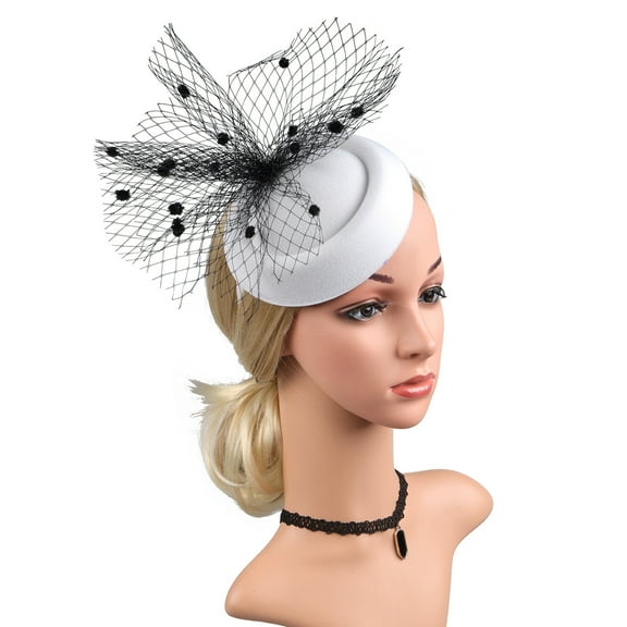 IDALL Fascinators Hats Tea Party Hats Women's Pure Color Mesh Vintage Beret Dress Accessories Party Hats Fascinator Headband White One Size
