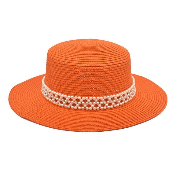IDALL Fedora Hats for Men Visor Hats Adults Unisex Retro Western Cowboy Riding Hat Leather Belt Pearl Wide Cap Straw Hat Summer Hats Western Hat Orange One Size