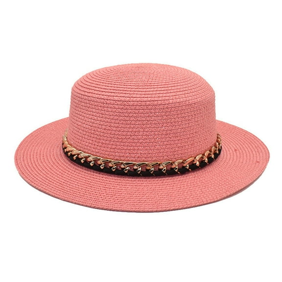 IDALL Fedora Hats for Men Visor Hats Summer Chain Flat Top Straw Hat Womens Outdoor Leisure Sunshade Hat Fashion Beach Top Hat Summer Hats Western Hat Pink One Size