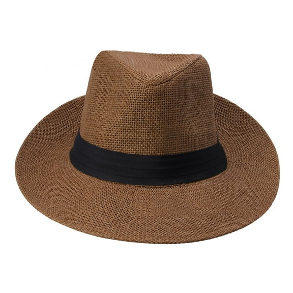 IDALL Fedora Hats for Men Visor Hats Unisex Fashion Solid Color British Sun Hat Wide Brim Straw Hat Adult Jazz Straw Hat Jazz Hat Summer Hats Western Hat Coffee A