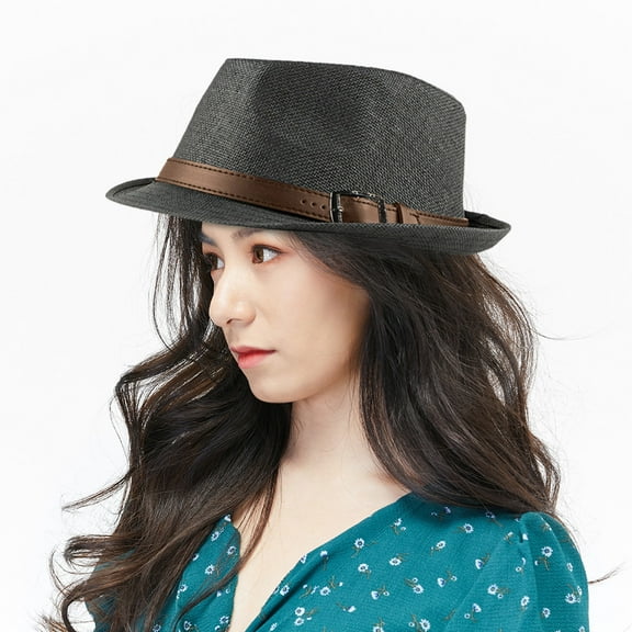 IDALL Fedora Hats Visor Hats Unisex Summer Straw Structured Packable Sun Summer Beach Hat Cuban Hat Wide Brim Hats Hats for Men Black One Size