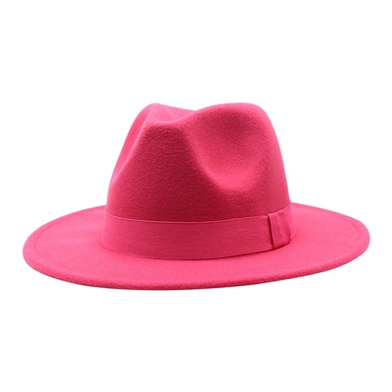 IDALL Fedora Hats for Men Wide Brim Hats Wide Brim Fedora Hats for Women Men Two Tone Dress Hat Felt Panama Hat Sun Hats Hot Pink M(Clearance Sales)