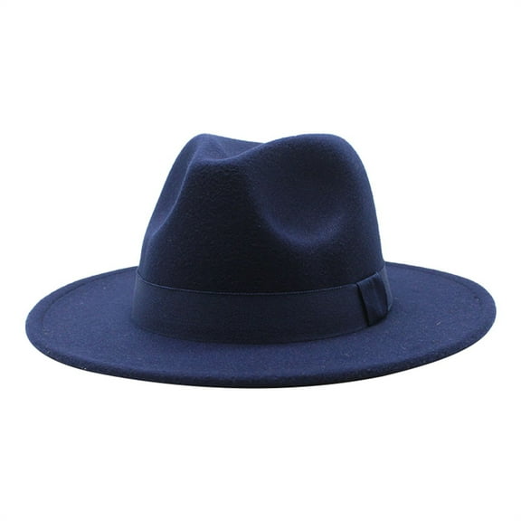 IDALL Fedora Hats for Men Wide Brim Hats Wide Brim Fedora Hats for Women Men Two Tone Dress Hat Felt Panama Hat Sun Hats Navy M(Clearance Sales)