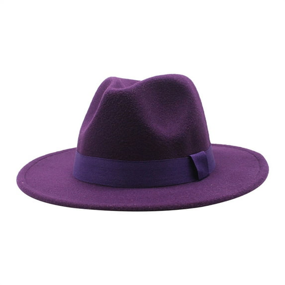 IDALL Fedora Hats for Men Wide Brim Hats Wide Brim Fedora Hats for Women Men Two Tone Dress Hat Felt Panama Hat Sun Hats Purple M(Clearance Sales)