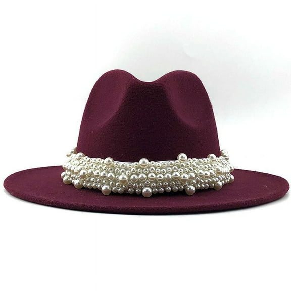 IDALL Fedora Hats for Men Wide Brim Hats Wide Brim Fedora Hats for Women Men Two Tone Dress Hat Felt Panama Hat Sun Hats Wine L(Clearance Sales)