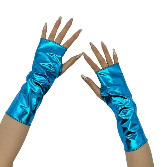 IDALL Fingerless Gloves Green Glitter Gloves Plus Size Gloves Formal Gloves for Women Long Sequin Fingerless Gloves Elbow Length Gloves Opera Length Gloves Sky Blue One Size