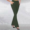 thumbnail image 1 of IDALL Flare Leggings Wide Leg Pants Woman Womens Flare Leggings No Front Seam Flare Yoga Pants with Tummy Control Crossover Leggings With Pockets High Waisted Pants Army Green L, 1 of 5