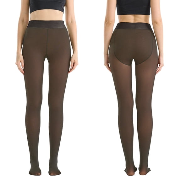 IDALL Fleece Lined Tights for Women Thermal Pantyhose Translucent Winter Warm Tights Thick Leggings Black M