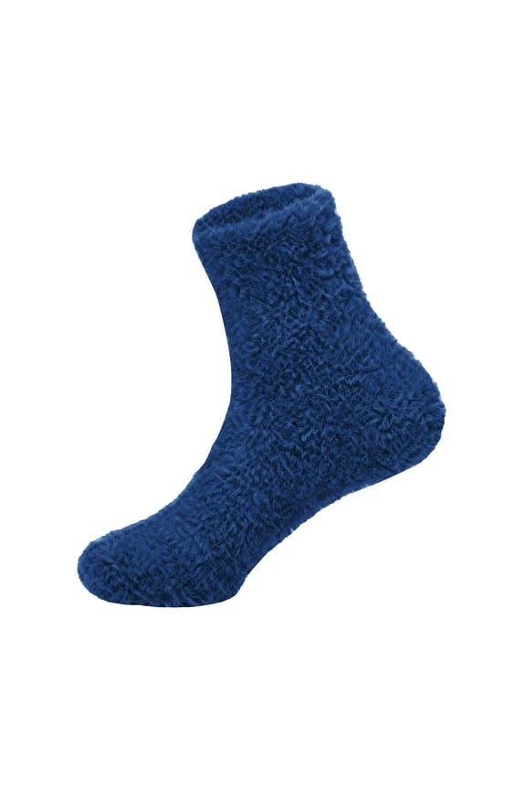 Fuzzy Fluffy Warm Cozy Slipper Socks for Men - Soft Comfy Fleece Sleep Socks Navy One Size